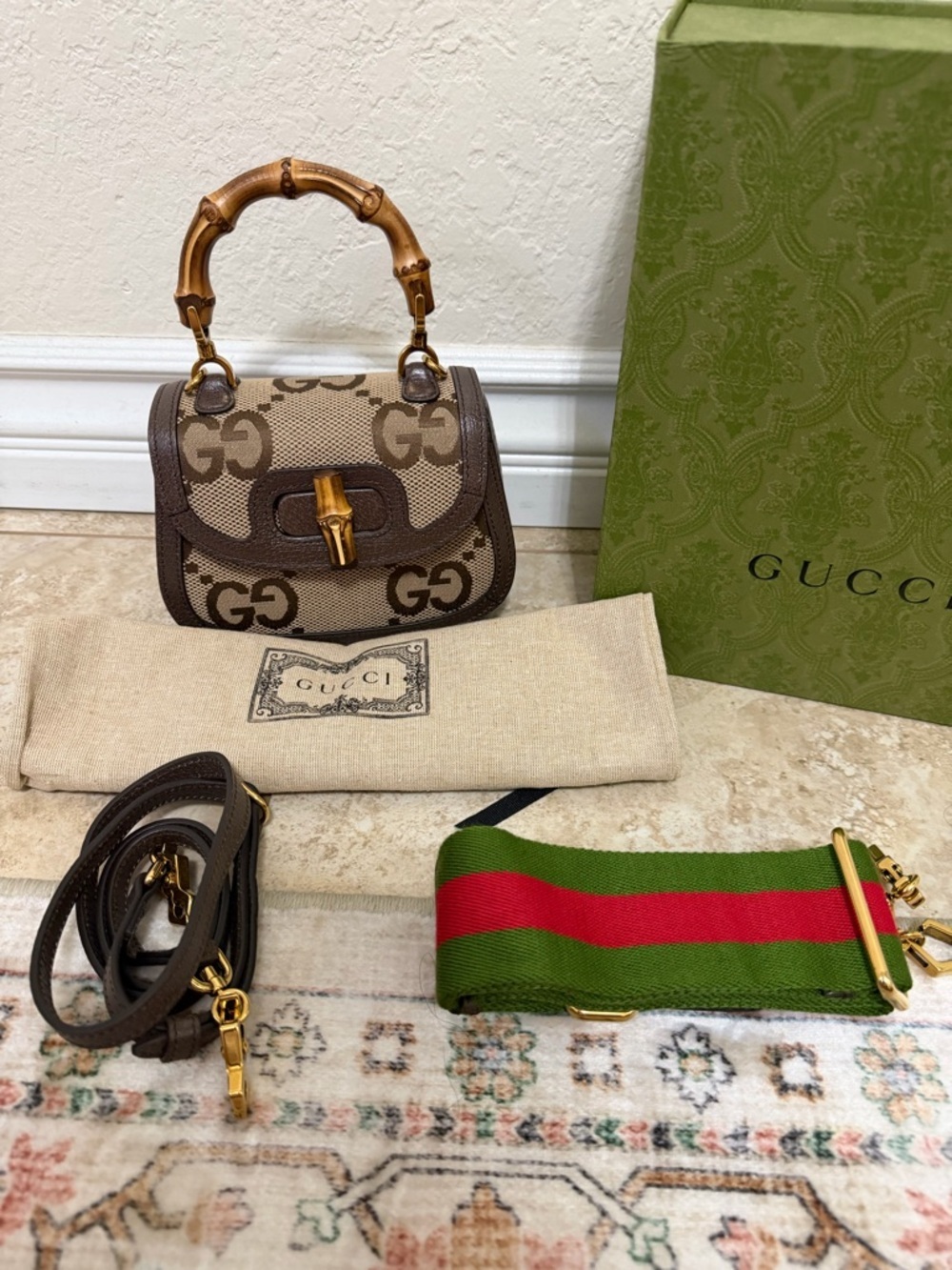 NEW authentic GUCCI Jumbo Gg Bamboo 1947 Top Handle Bag - Picture 8 of 11
